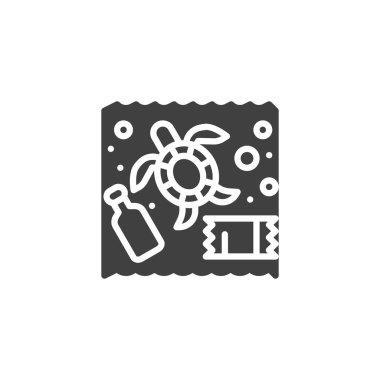 Plastik çöp vektör simgesi ile yüzen kaplumbağa