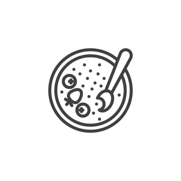 Tigela com ícone de linha de mingau de cereais —  Vetores de Stock
