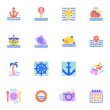 Yaz yolculuğu simgeleri ayarlandı