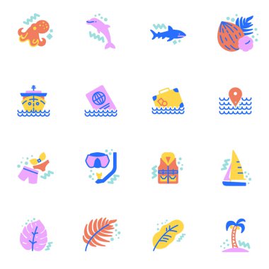 Yaz tatili düz simgeleri