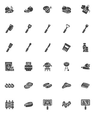 BBQ yiyecek vektör simgeleri ayarlandı