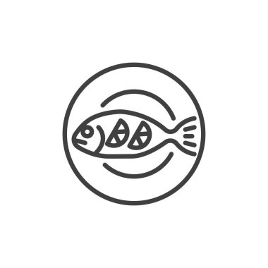 Fried fish with lemon line icon