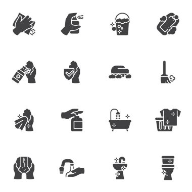 Washing and cleaning vector icons set