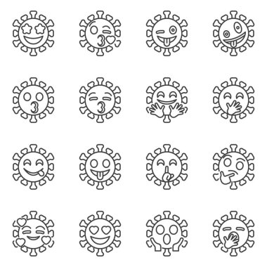 Coronavirus Emoji çizgi simgeleri ayarlandı