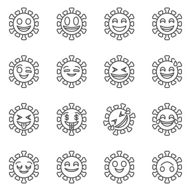 Komik virüs emoji çizgisi simgeleri ayarlandı