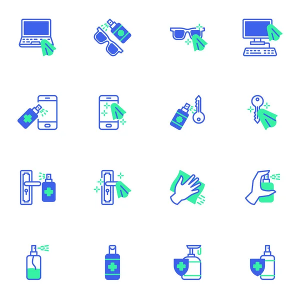 Desinfecção, conjunto de ícones vetoriais de higiene —  Vetores de Stock