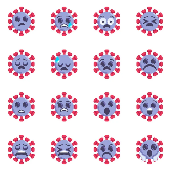 Coronavirus emoji επίπεδη εικονίδια σύνολο — Διανυσματικό Αρχείο