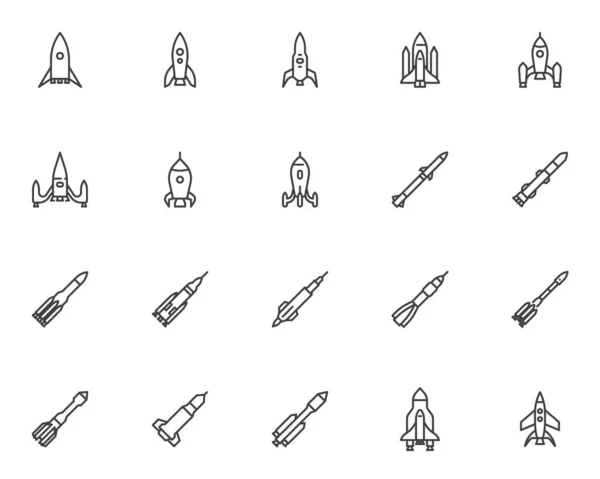 Conjunto de iconos de línea de cohetes de nave espacial — Vector de stock