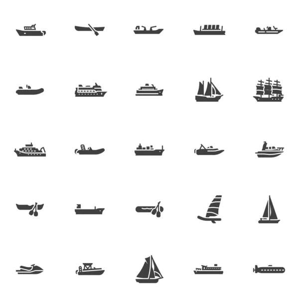 Schiffe und Boote Vektor-Symbole gesetzt — Stockvektor