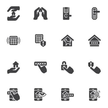 Akıllı ev güvenlik sistemi vektör simgeleri ayarlandı