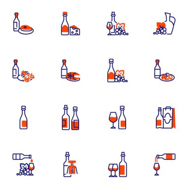 Şarap ve yemek çizgisi simgeleri