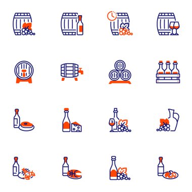 Şarap içecekleri ve yemek çizgisi simgeleri.