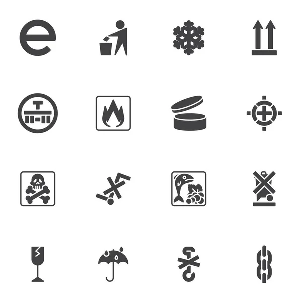 Signos de embalaje vector iconos conjunto — Vector de stock