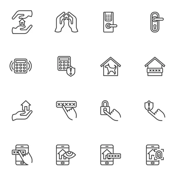 Conjunto de iconos de línea del sistema de seguridad inteligente para el hogar — Vector de stock