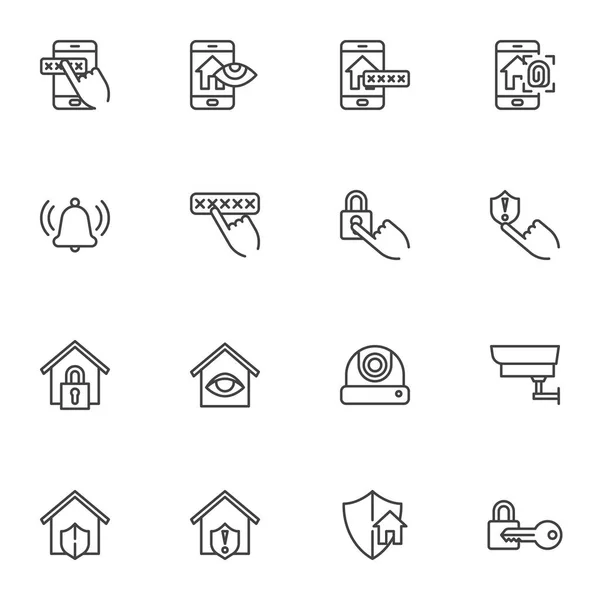 Conjunto de iconos de línea de seguridad inteligente — Vector de stock