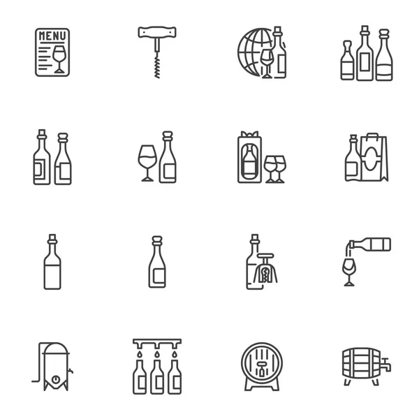 Bodega línea de vino iconos conjunto — Vector de stock