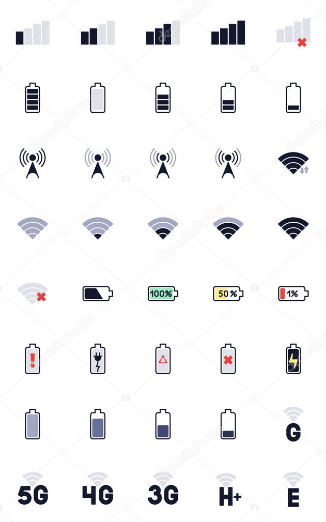 Mobile phone system flat icons set
