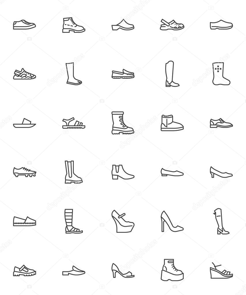 Shoe styles line icons set