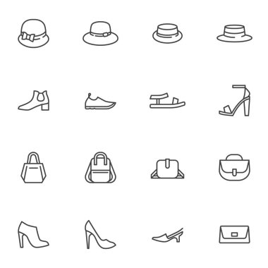 Kadın aksesuar çizgisi simgeleri