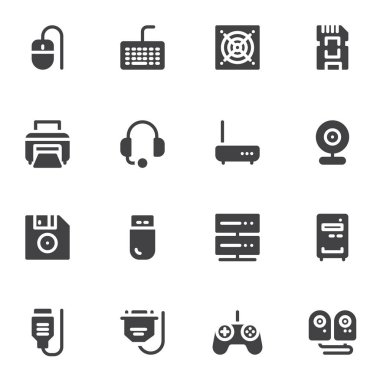 Bilgisayar bileşenleri vektör simgeleri ayarlandı