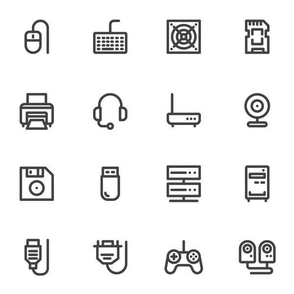 Composants informatiques ligne icônes ensemble — Image vectorielle
