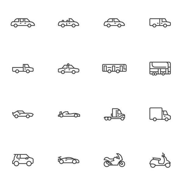 Transporte, conjunto de ícones de linha de veículo — Vetor de Stock