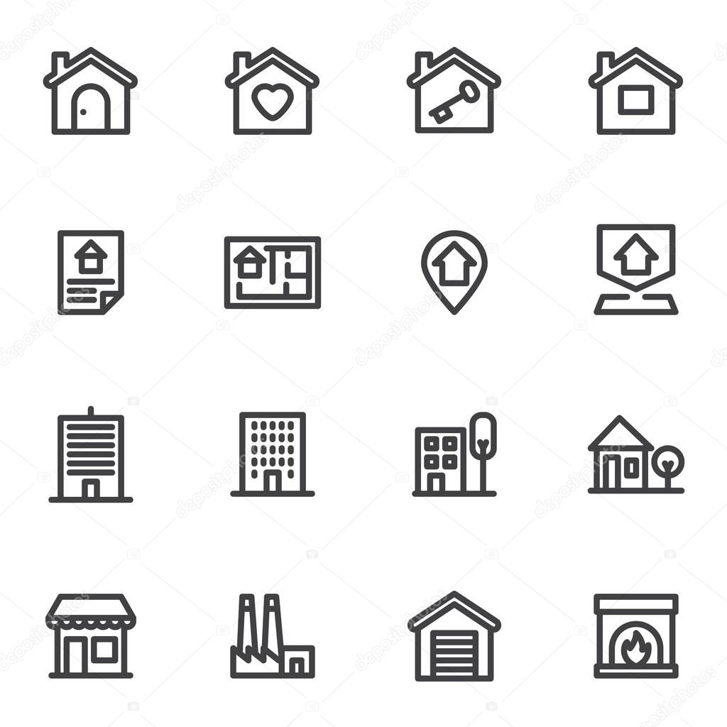 Real estate service line icons set