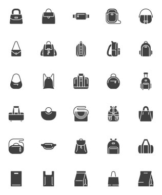 Çanta ve Sırt çantası vektör simgeleri ayarlandı