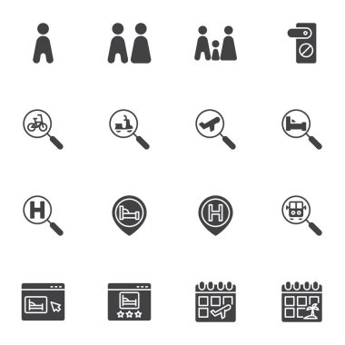 Otel rezervasyon vektör simgeleri ayarlandı