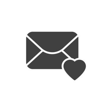 Favori e-posta vektör simgesi. Mobil konsept ve web tasarımı için düz tabela. Kalp kabartma simgesiyle zarf. Sembol, logo çizimi. Vektör grafikleri