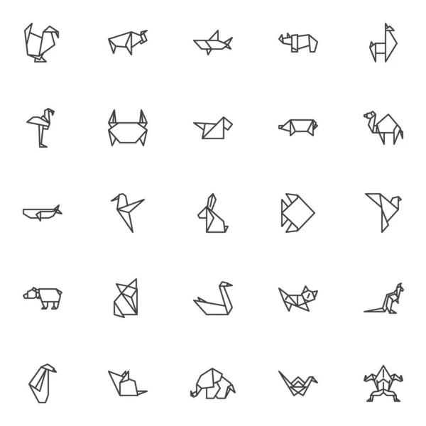 Origami animali linea icone set — Vettoriale Stock