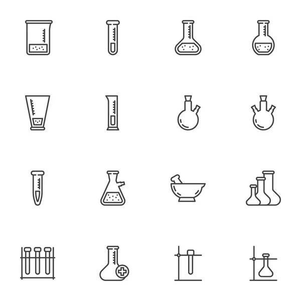 Set ikon baris peralatan laboratorium - Stok Vektor