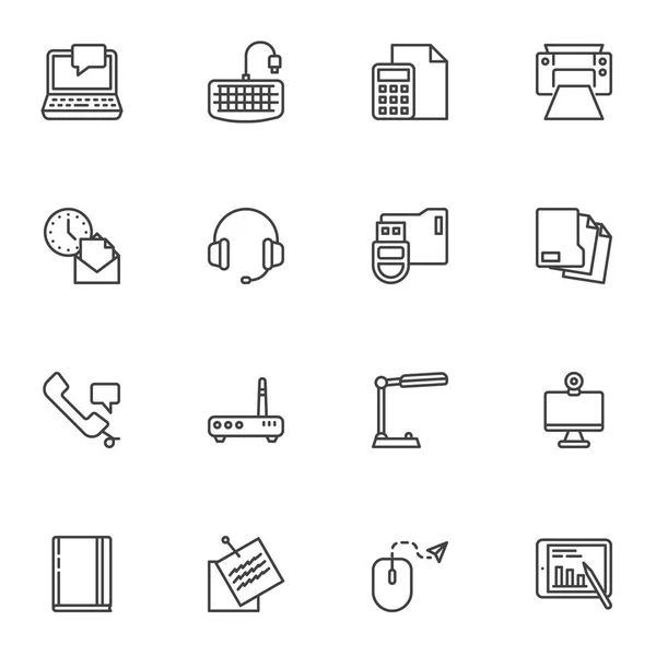 Equipo de oficina línea iconos conjunto — Vector de stock
