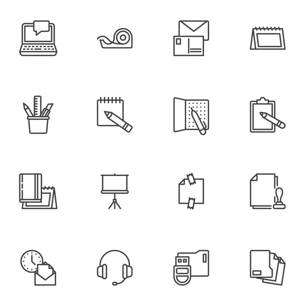 Office workspace line icons set — Stock Vector