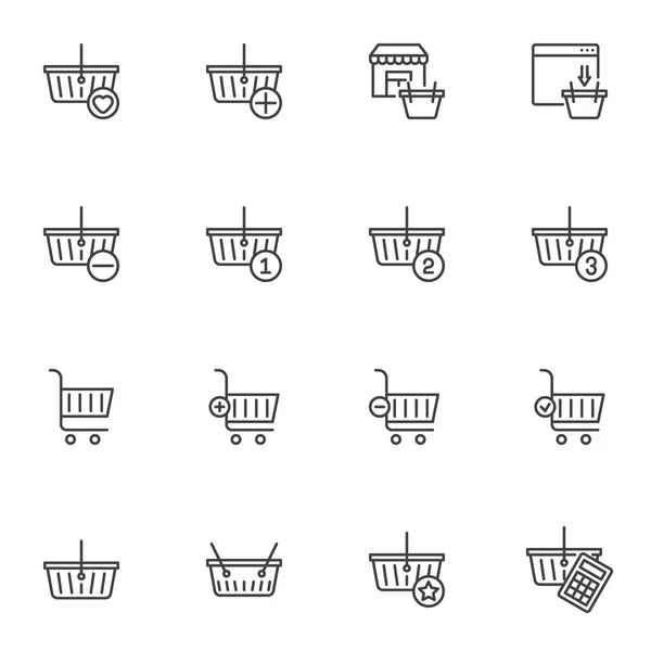 Shopping cart and basket line icons set — Stock Vector