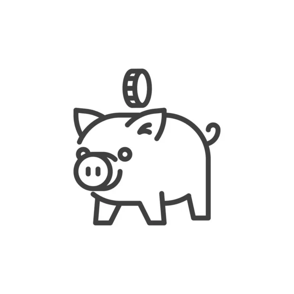 Piggy bank en munt lijn pictogram — Stockvector