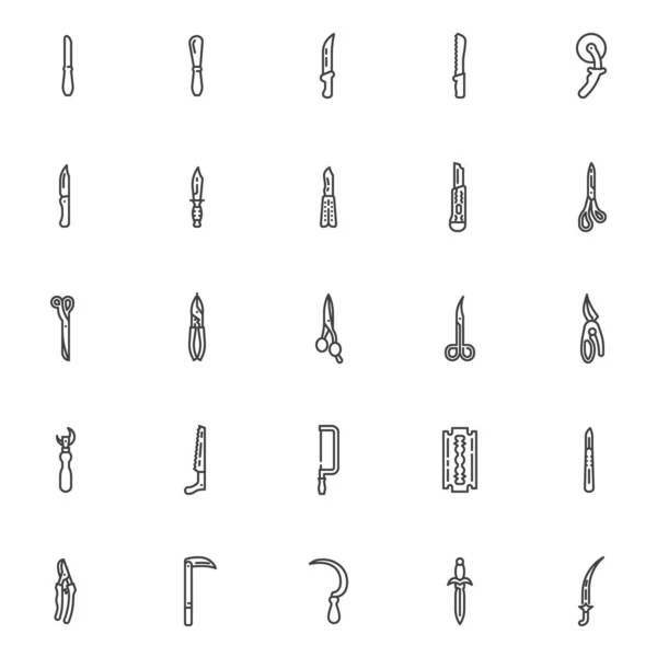 Knives and scissors line icons set — Stockový vektor