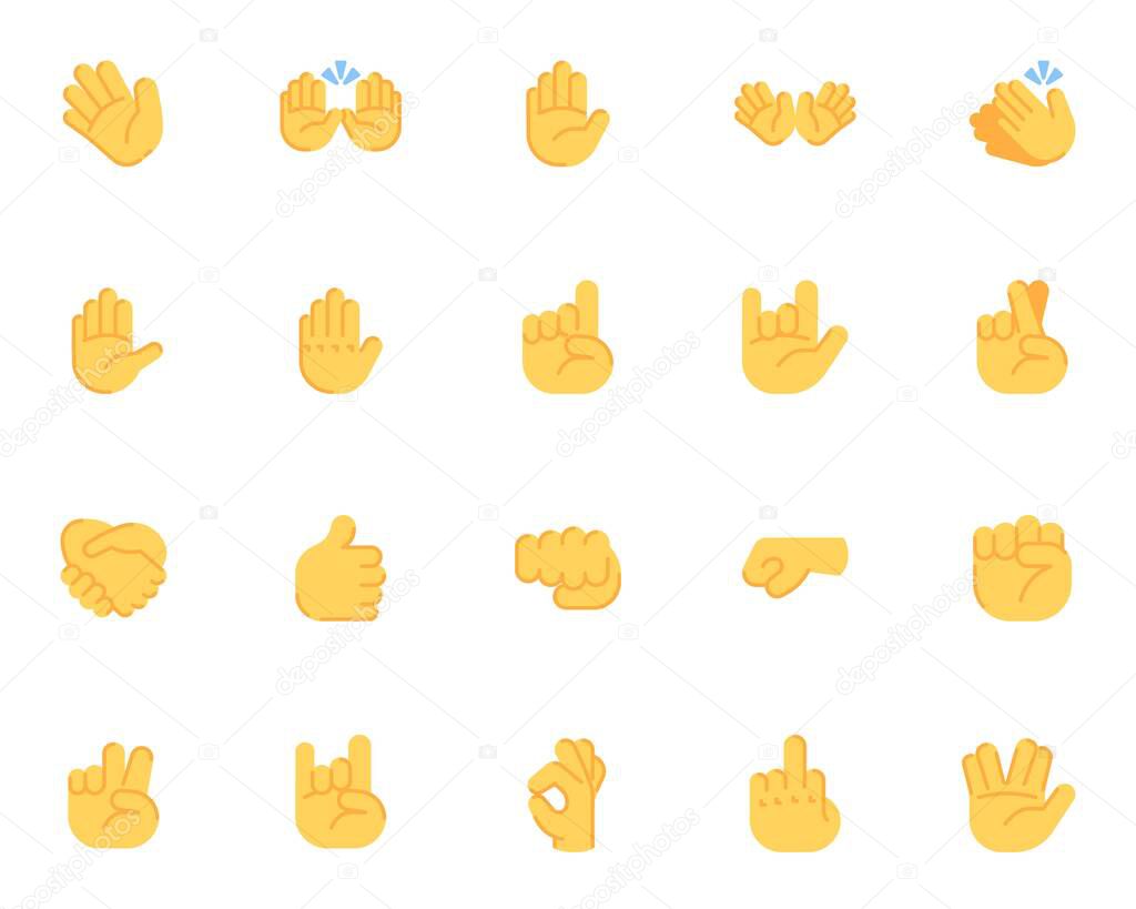 Hands gesture emoji collection, flat icons set