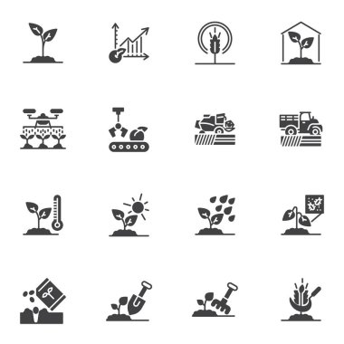 Agriculture related vector icons set