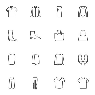 Clothing and accessories vector icons set,
