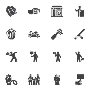 Protest, demonstration vector icons set