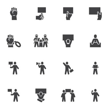 Demonstration, protest related vector icons set