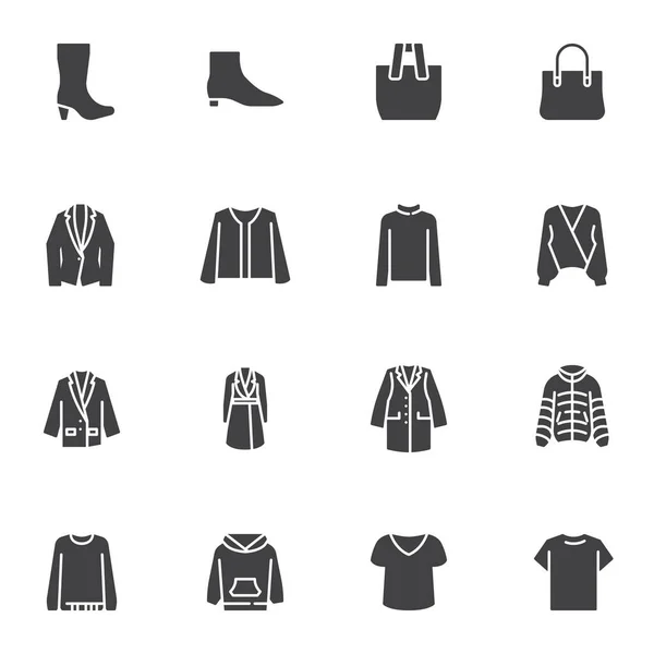 Womens clothing and accessories vector icons set — Stock Vector