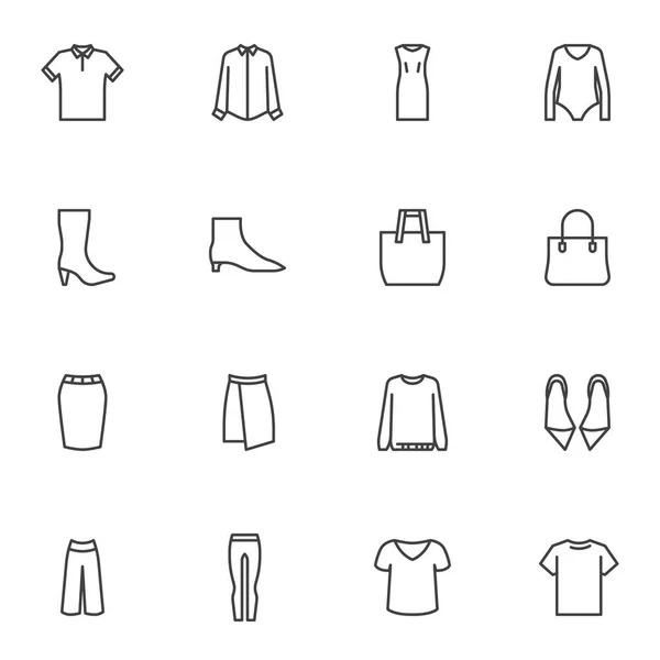 Clothing and accessories vector icons set, — Stok Vektör