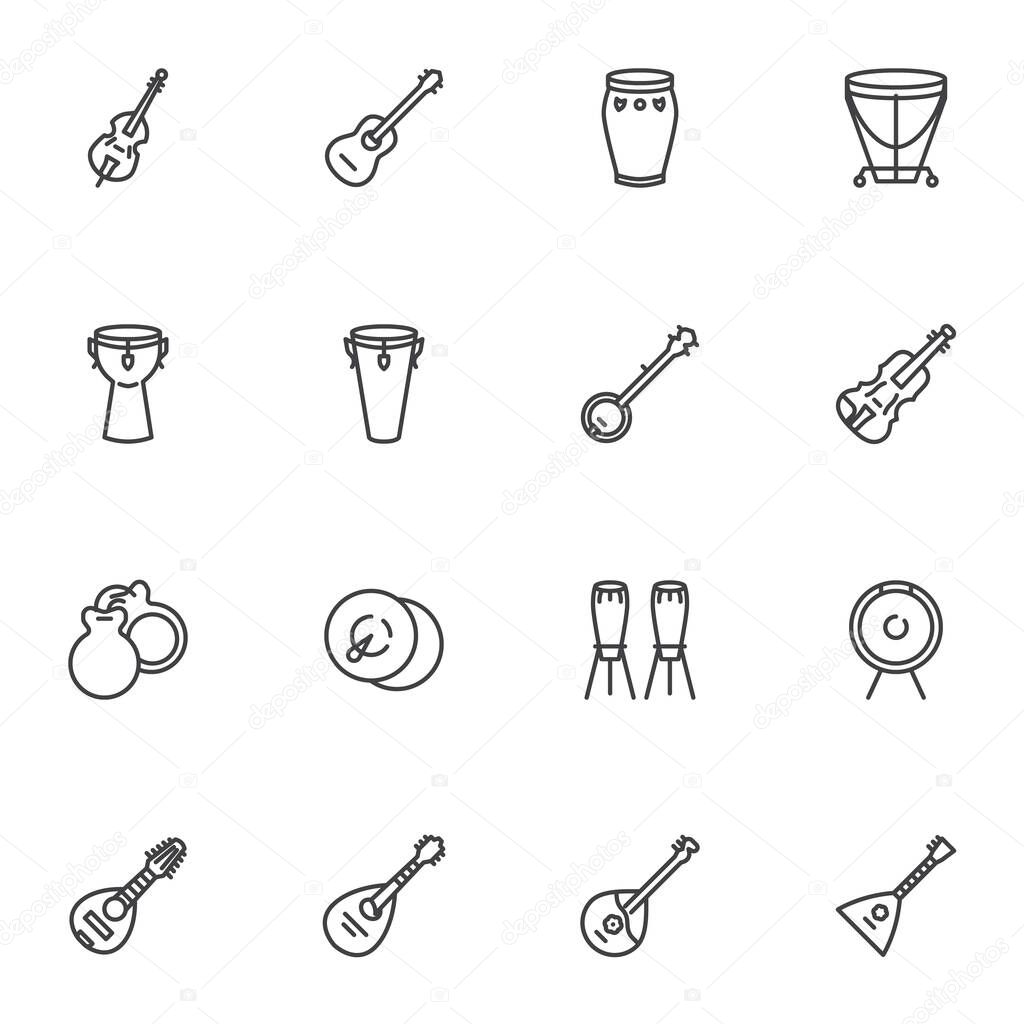 Musical instruments line icons set
