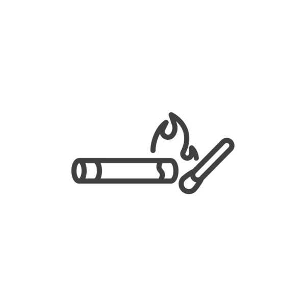 Cigarette and match line icon — Stock vektor