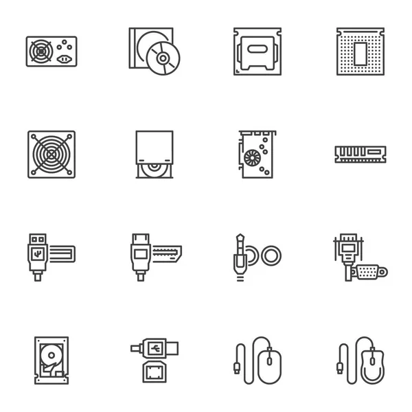 Computer hardware lijn pictogrammen ingesteld — Stockvector