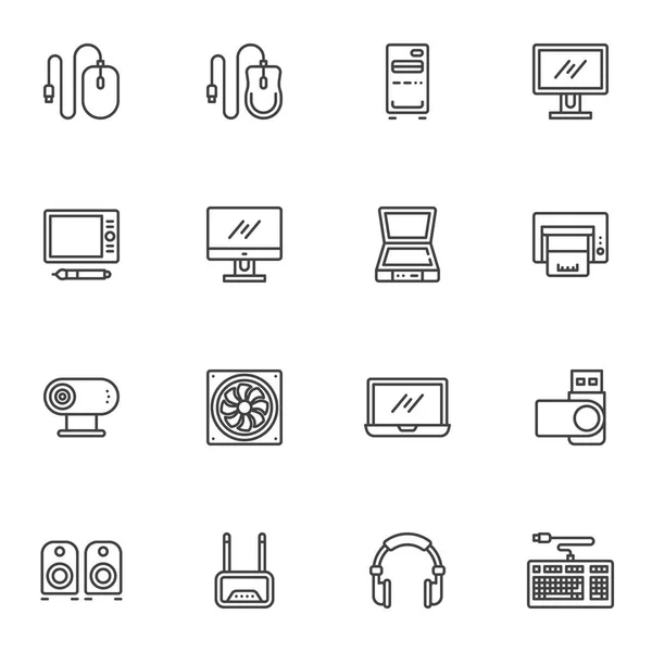 Matériel et appareils icônes de ligne ensemble — Image vectorielle