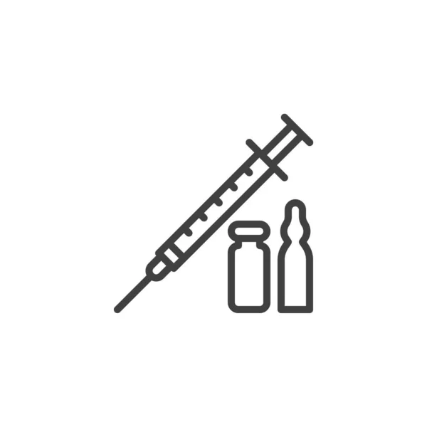Значок линии шприца и вакцины — стоковый вектор