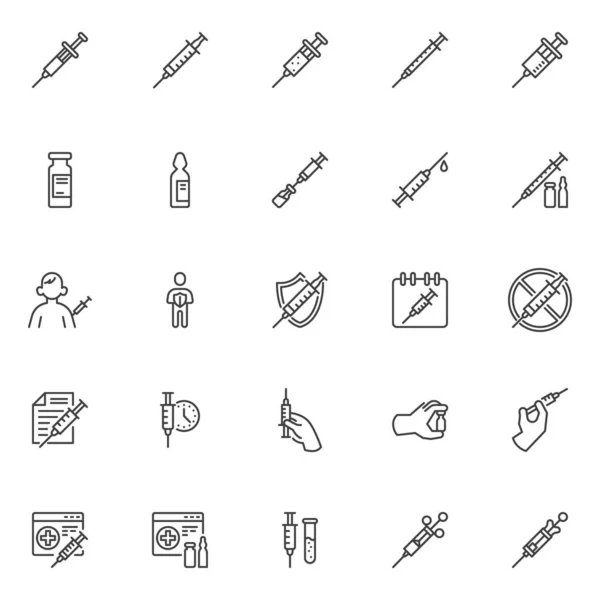 Conjunto de ícones de linha relacionados com a vacinação — Vetor de Stock